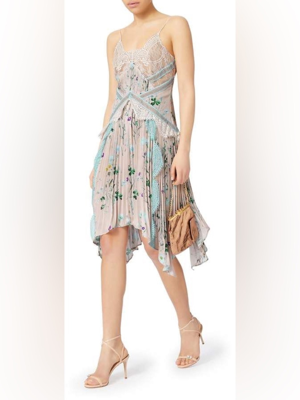 Self Portrait Handkerchief Lace Pleated Floral Dress Size 4 NWT